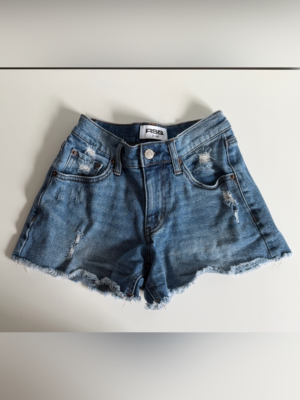 RSQ Blue Distressed Frayed Hem Jean Shorts